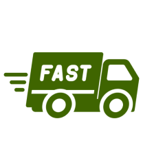 Green fast delivery truck icon on black.